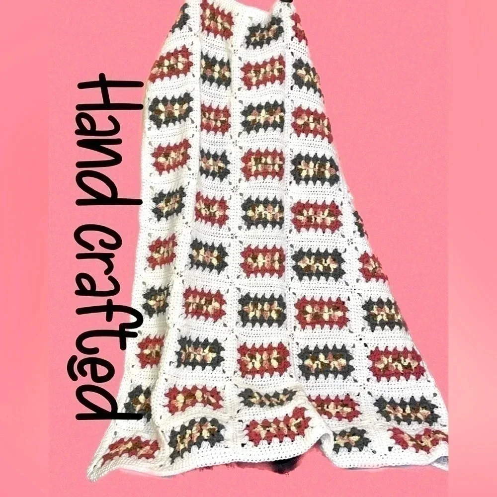Handmade pink white grey  knit crochet baby lap afghan blanket bedding